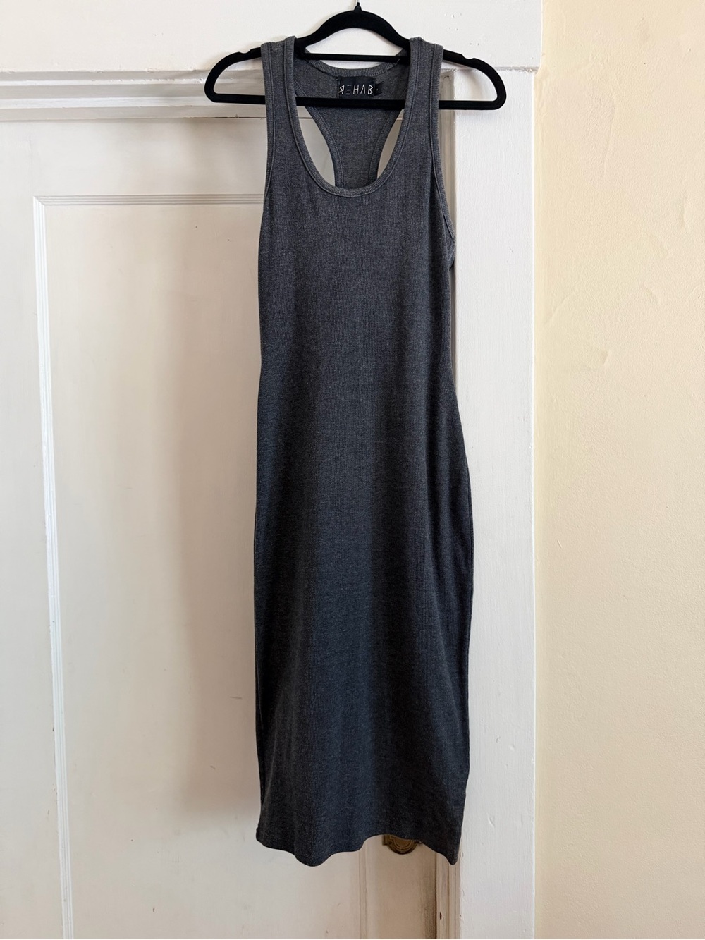 REHAB Gray Ribbed Racerback Midi Dress Open Back Stretch Bodycon Size M